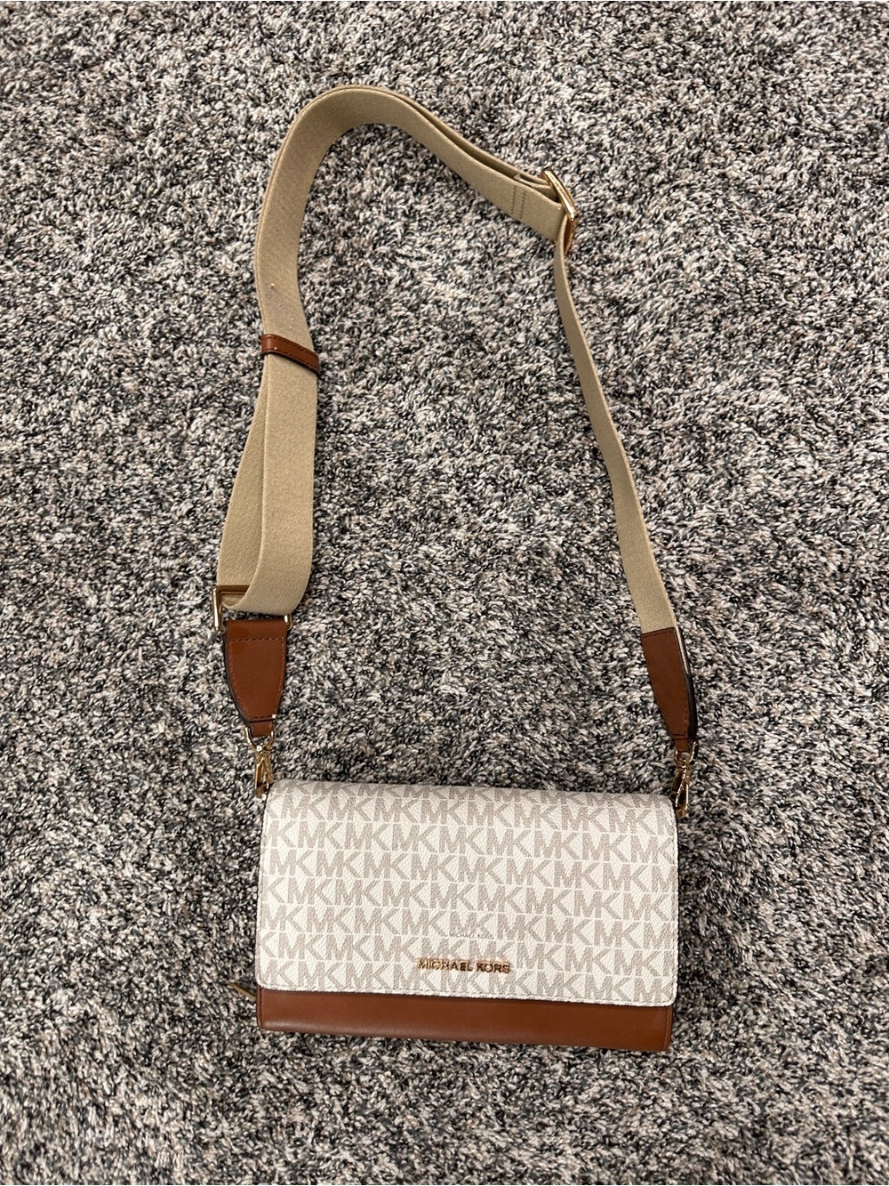 Michael Kors Cream & Brown Signature Canvas Crossbody